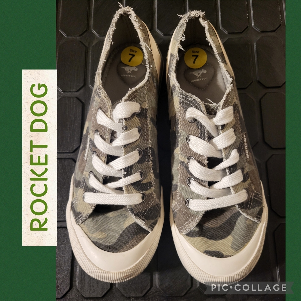 Rocket Dog Camouflage Canvas Low-Top Sneakers in Green and White